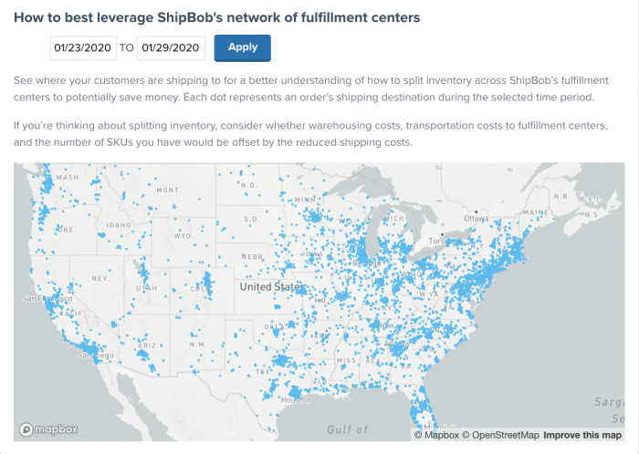 Customer order map fulfilled by ShipBob